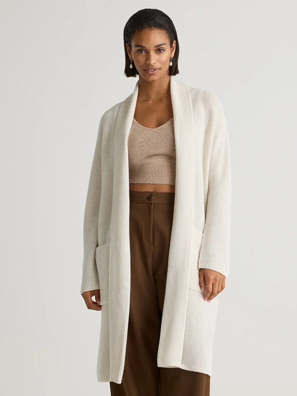 Quince 100% Australian Merino Wool Duster Cardigan Heather Bone Size M